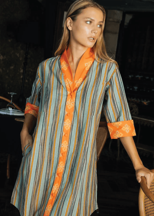 Dress Overshirt Lurik Orange Motif Accent